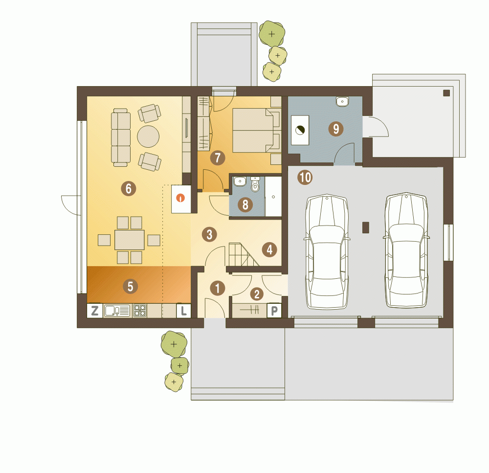 Rzut projektu Bernikla III A1 z garażem 2st. - Parter