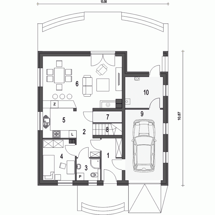 Rzut projektu Aksel z garażem - Parter