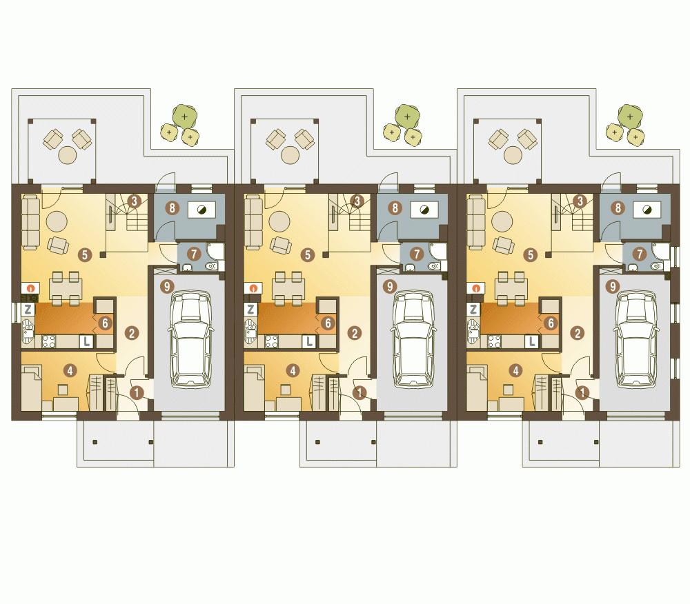 Rzut projektu Jarząbek II szeregówka z garażem - Parter
