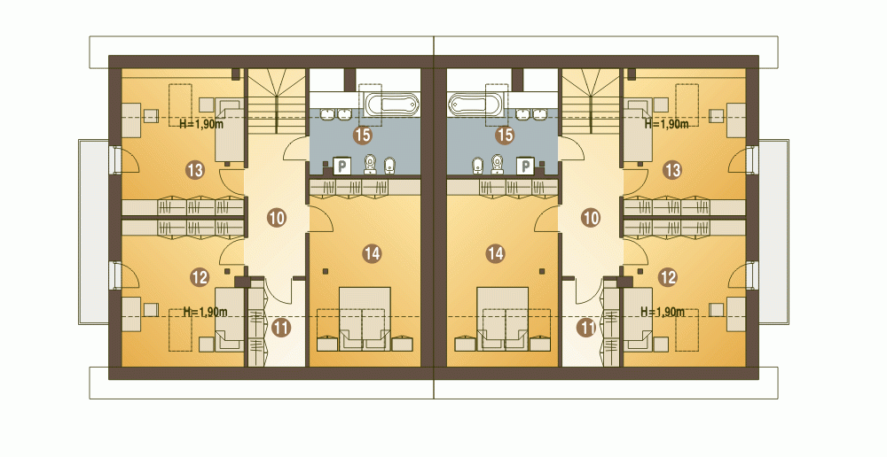 Rzut projektu Nowinka III bliźniak A-BL1 z garażem - Piętro