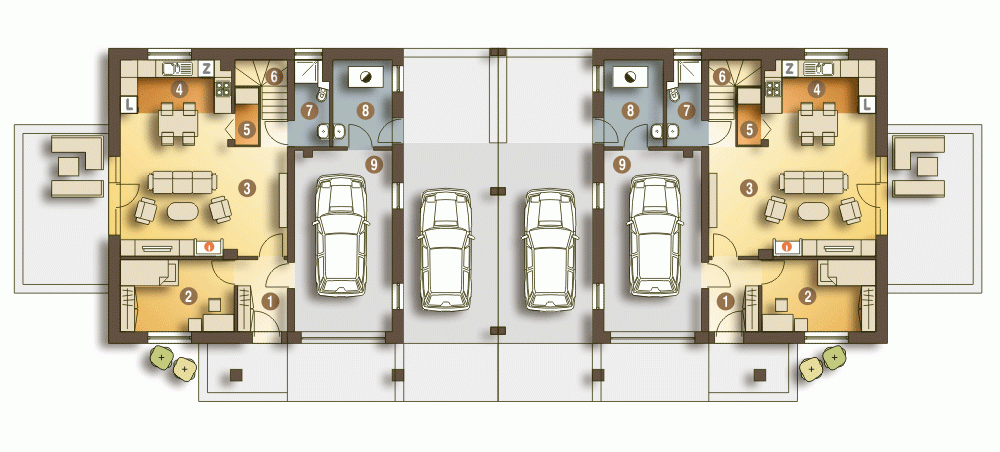 Rzut projektu Nowinka III bliźniak A1-BL1 - Parter