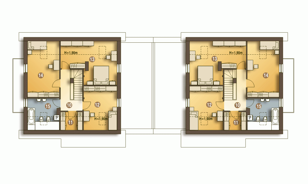Rzut projektu Nowinka IV bliźniak A1-BL1 - Piętro