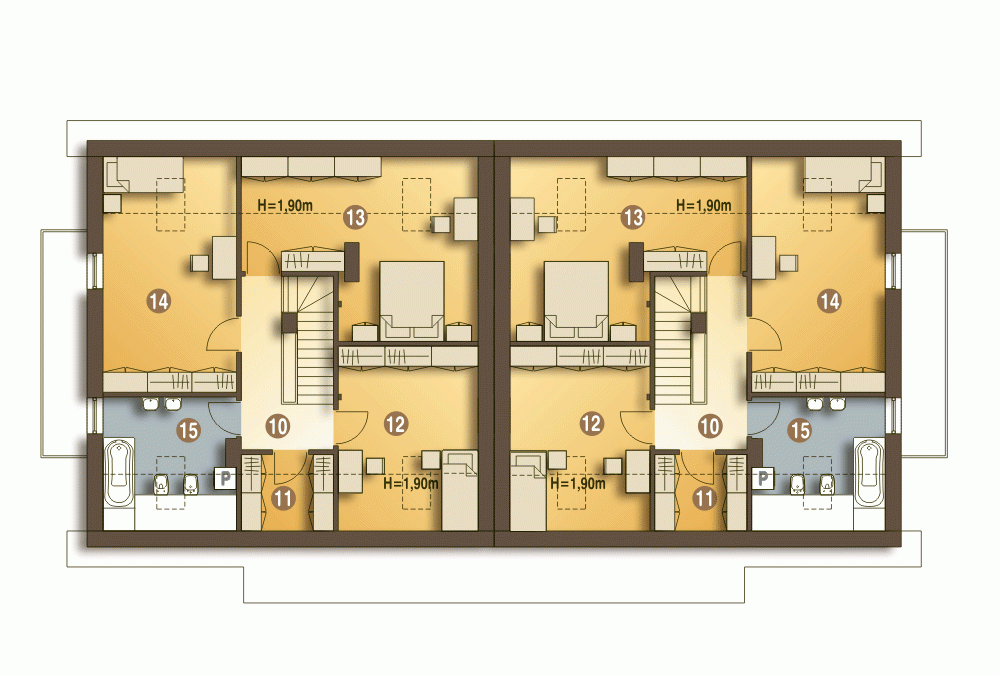 Rzut projektu Nowinka IV bliźniak A-BL1 z garażem - Piętro