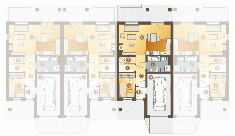 Rzut projektu Norbert szeregówka z garażem - Parter