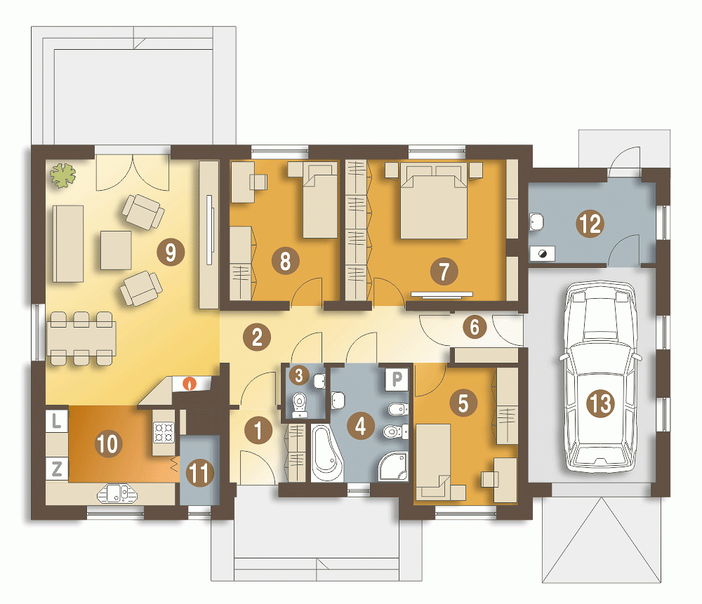 Rzut projektu Julek styl z garażem - Parter