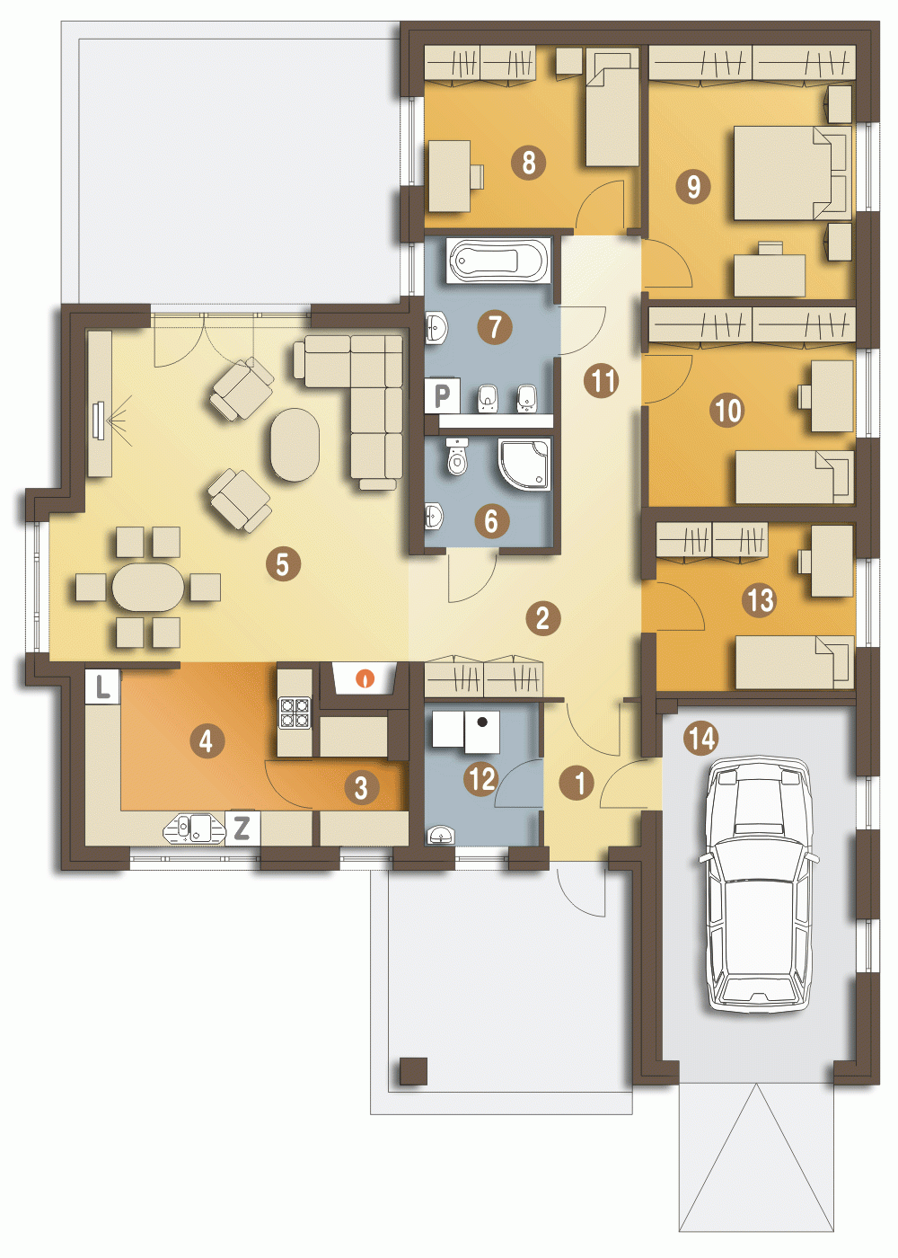 Rzut projektu Radek II z garażem - Parter