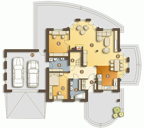 Rzut projektu Dzierlatka III styl z garażem 2st. - Parter