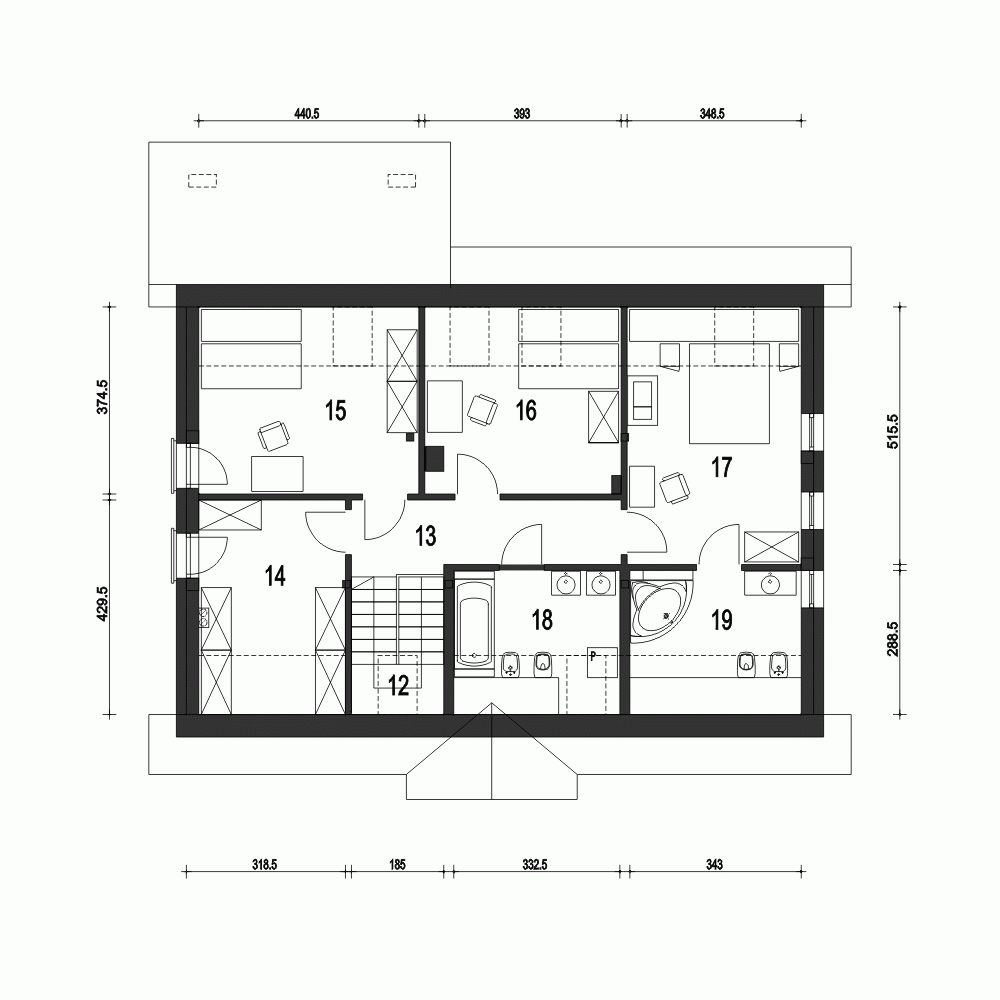 Rzut projektu Julia A1 z garażem - Piętro