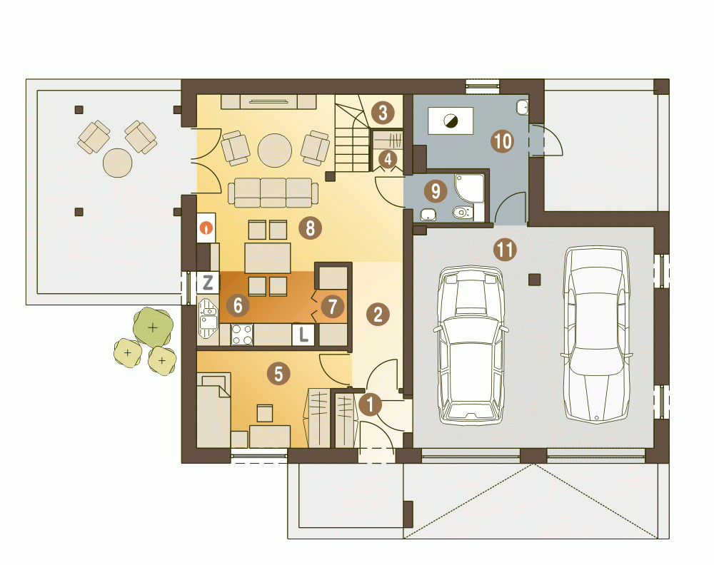Rzut projektu Jarząbek z G2 z garażem 2st. - Parter