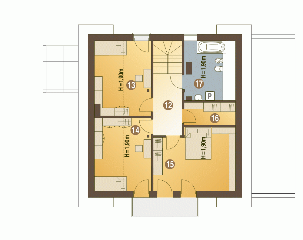 Rzut projektu Jarząbek z G2 z garażem 2st. - Piętro