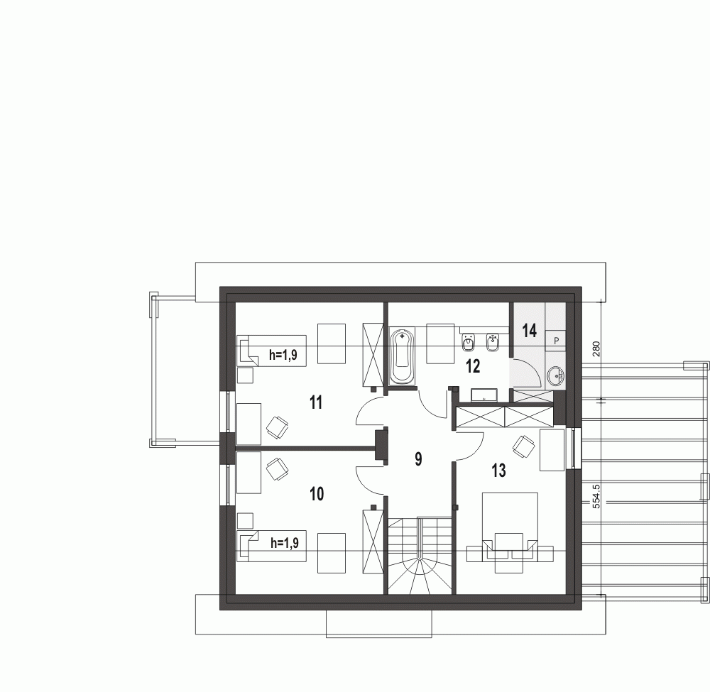 Rzut projektu Monika z wiatą - Piętro