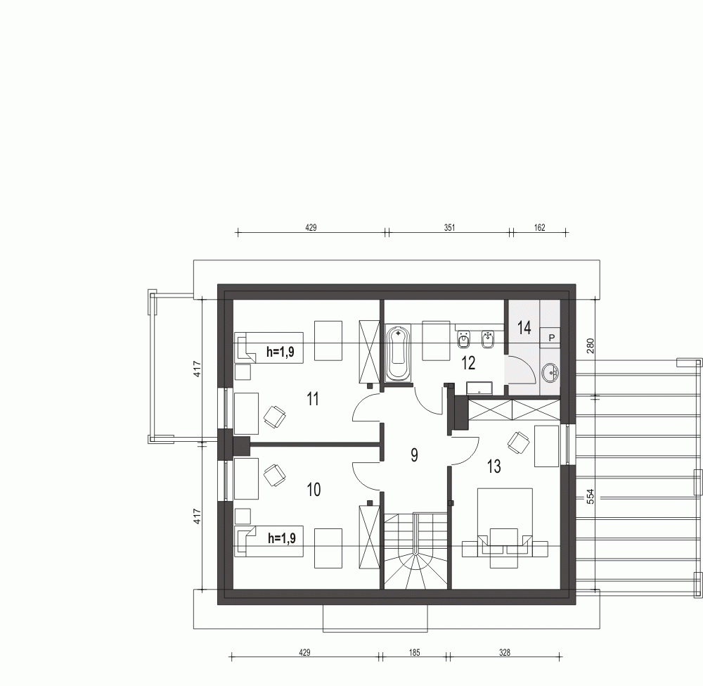 Rzut projektu Monika II z wiatą - Piętro