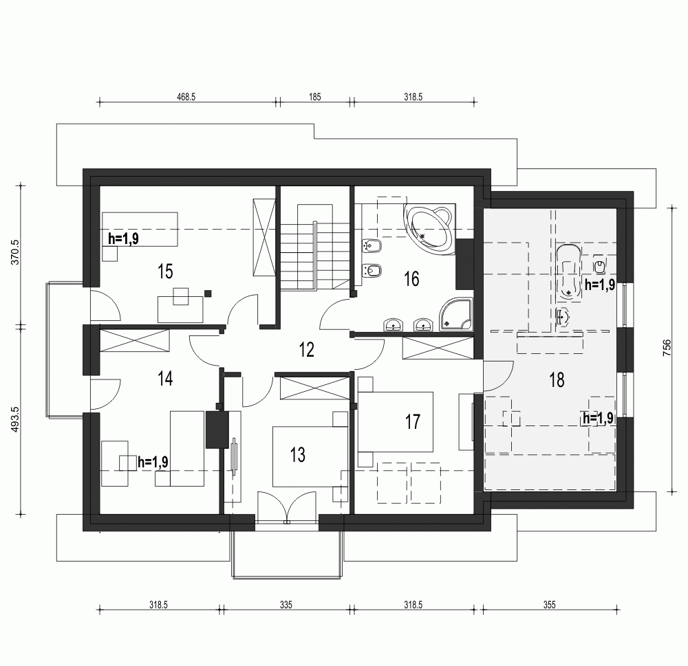 Rzut projektu Daria z garażem - Piętro