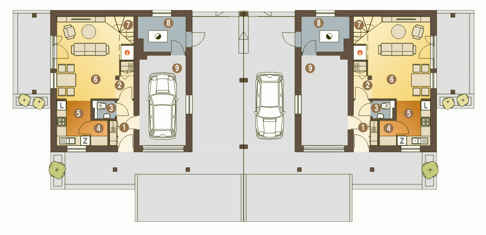 Rzut projektu Turkawka II bliźniak A1-BL - Parter