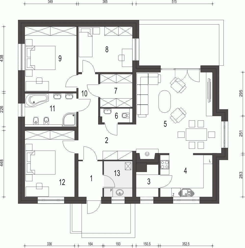 Rzut projektu Radek IV - Parter