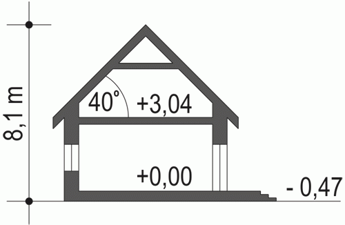 Rzut projektu Westa z garażem - Przekrój