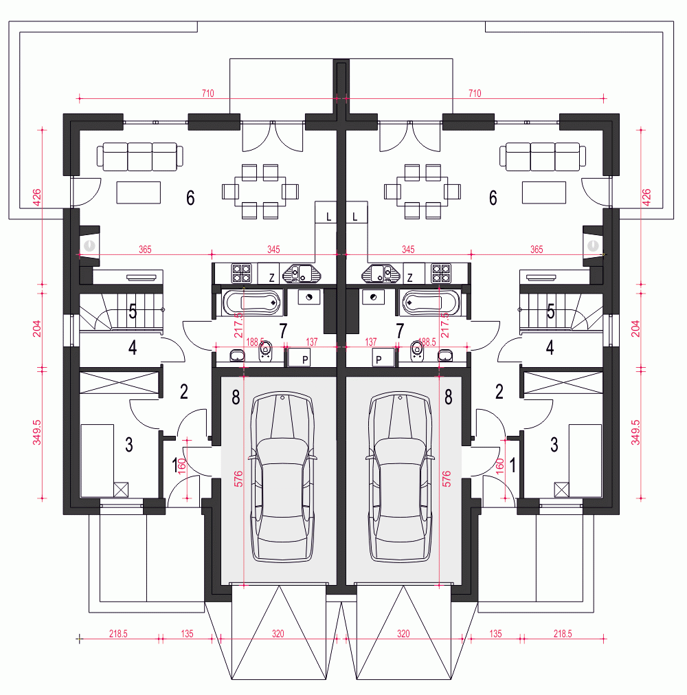 Rzut projektu Zyta A-BL1 z garażem - Parter