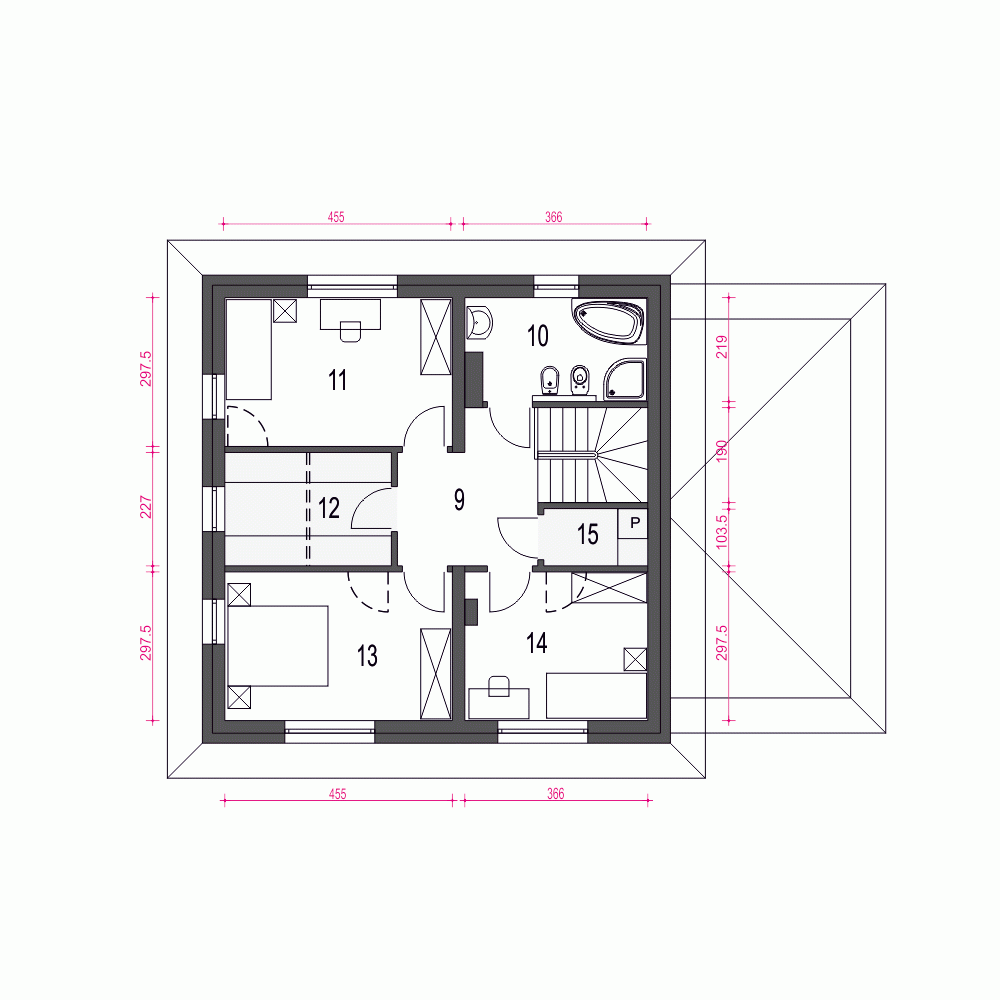Rzut projektu Tadeusz z garażem - Piętro