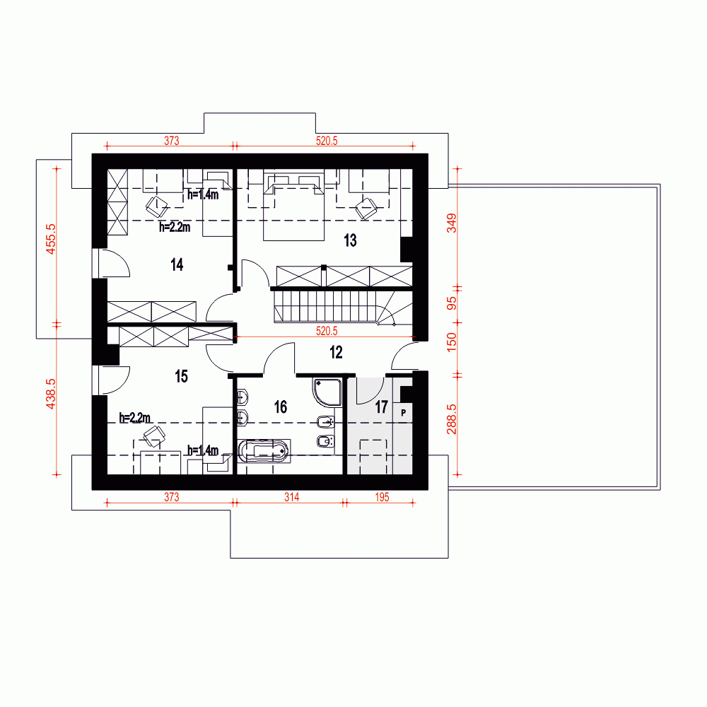 Rzut projektu Strzyżyk II A1 z garażem 2st. - Piętro