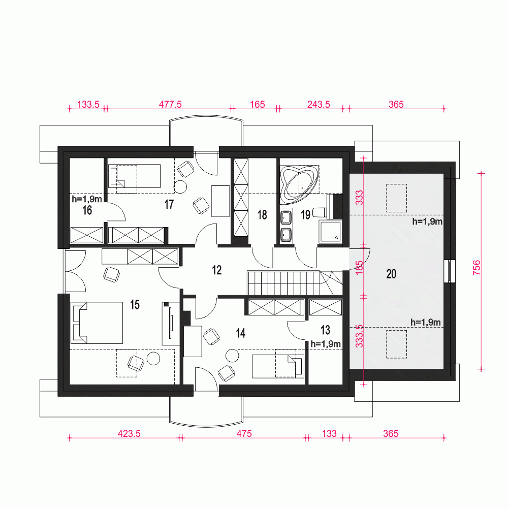 Rzut projektu Dom Dla Ciebie 7 z garażem - Piętro
