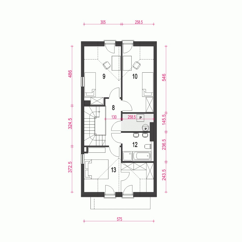 Rzut projektu Jukka A1-SZL z garażem - Piętro