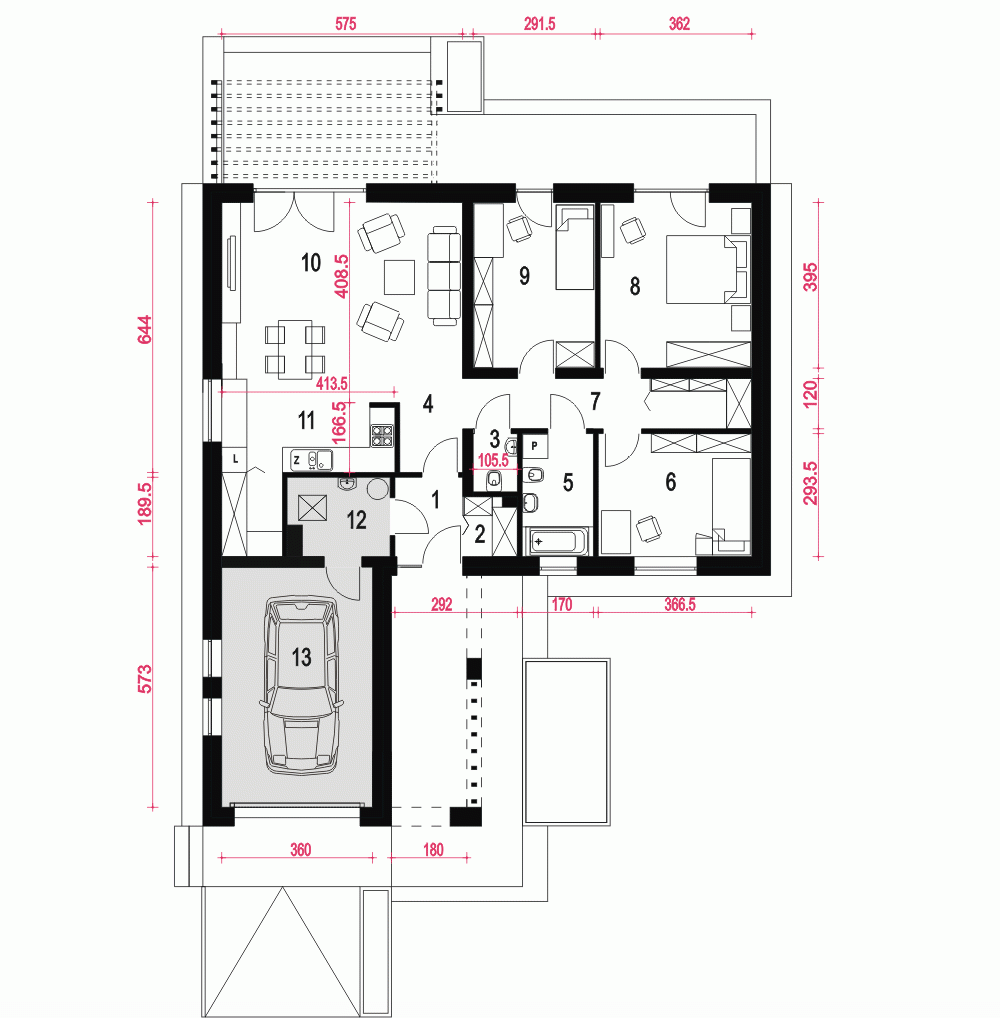Rzut projektu Kaja z garażem - Parter
