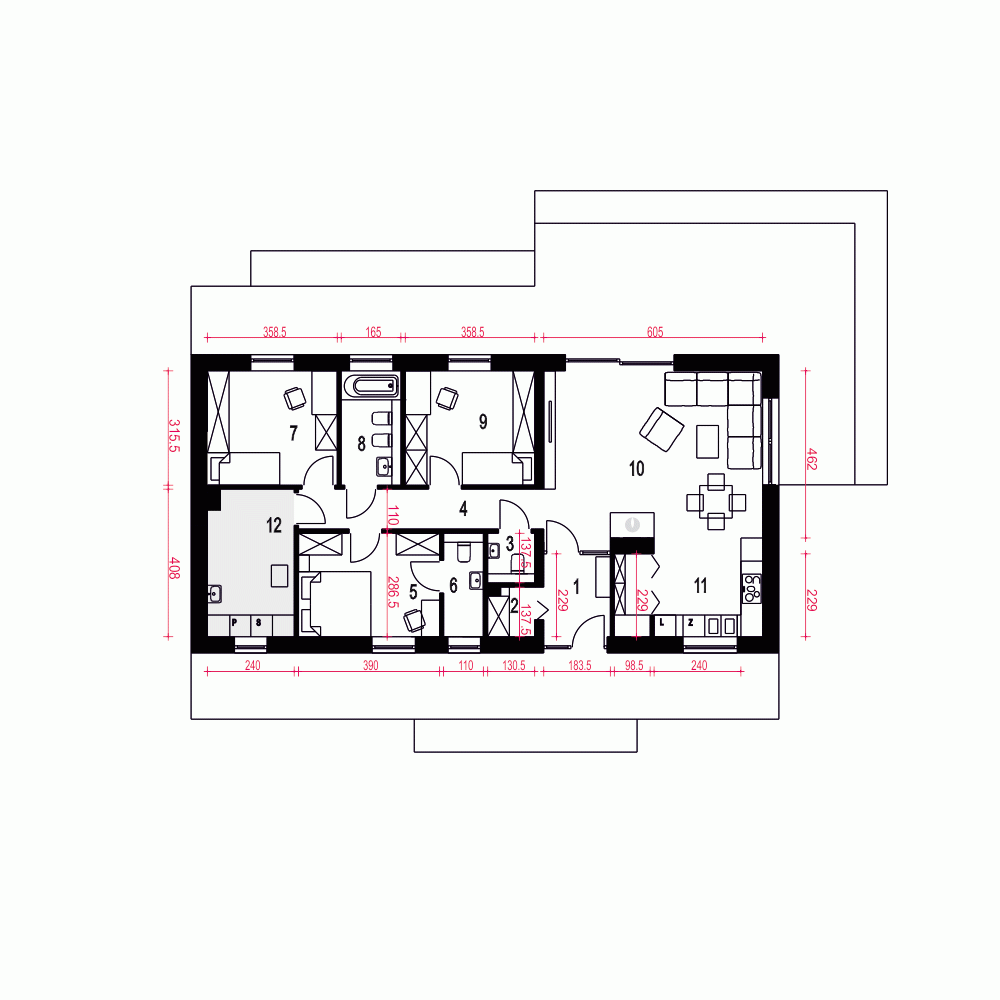 Rzut projektu Żurawinka II B - Parter