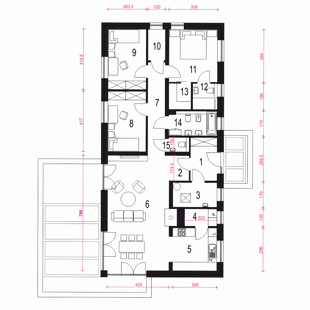 Rzut projektu Flora - Parter