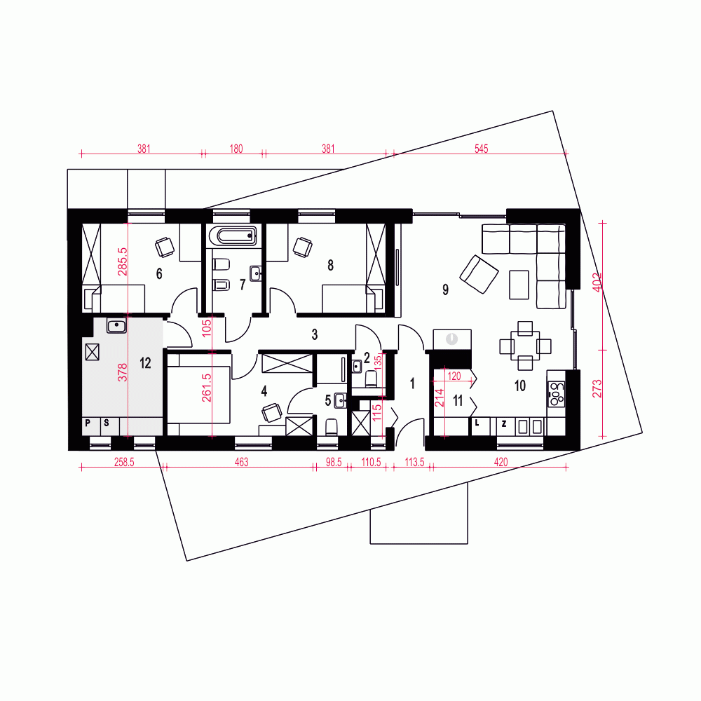 Rzut projektu Żurawinka B - Parter