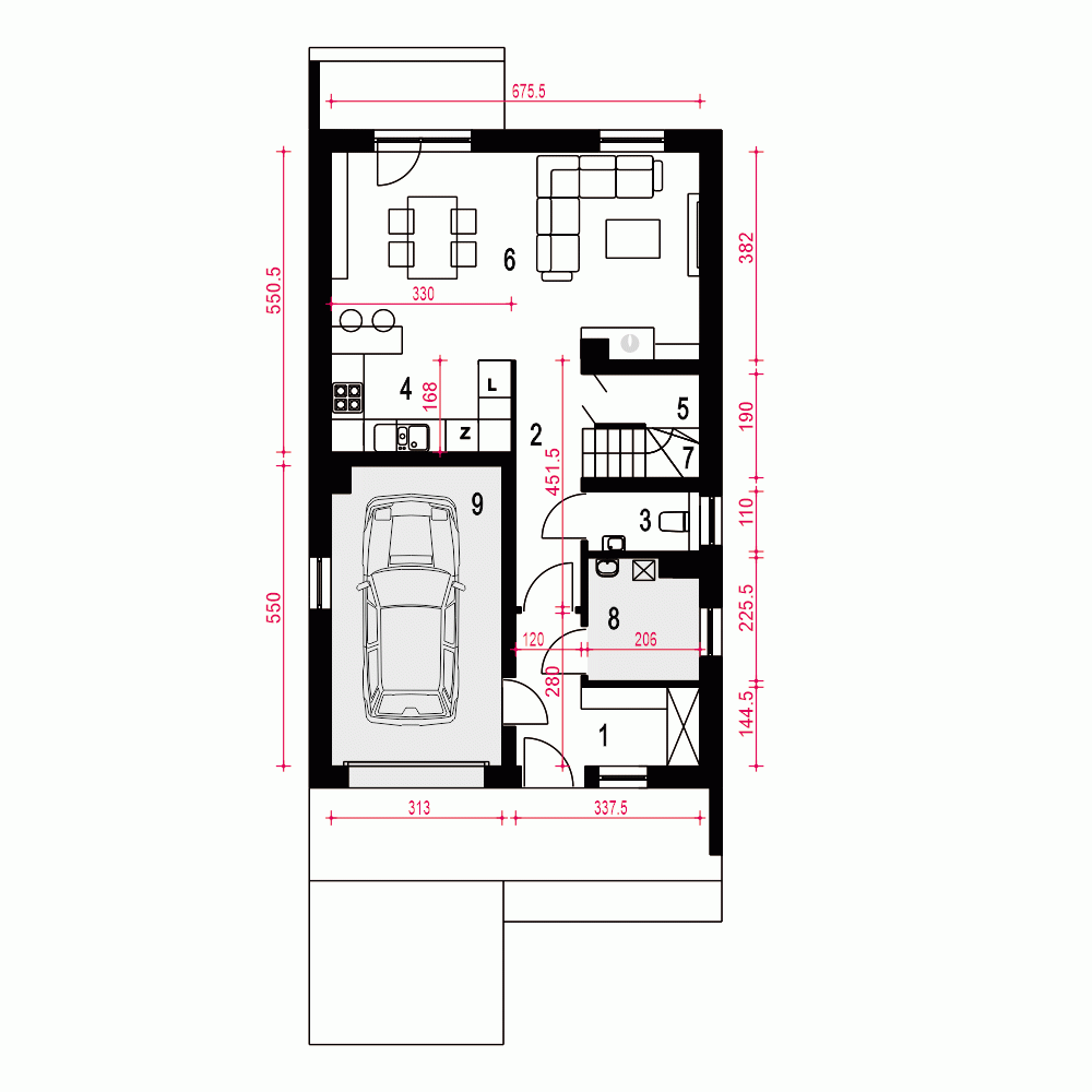 Rzut projektu Głuszec III Mode z garażem - Parter