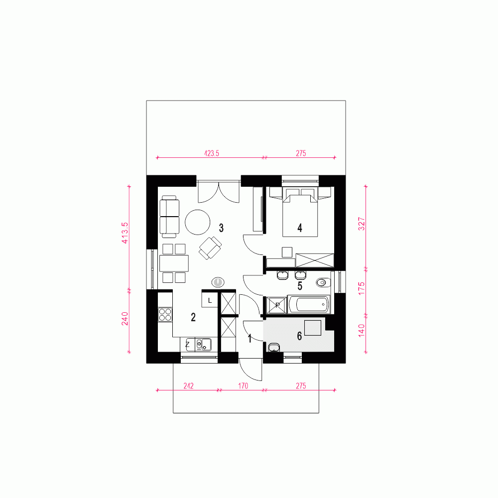 Rzut projektu Bratek B1 - Parter