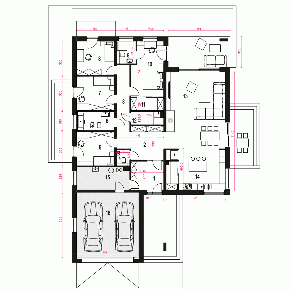 Rzut projektu Czarnuszka garaż - Parter