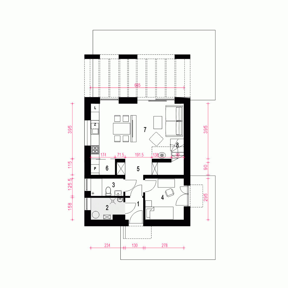 Rzut projektu Amon II - Parter
