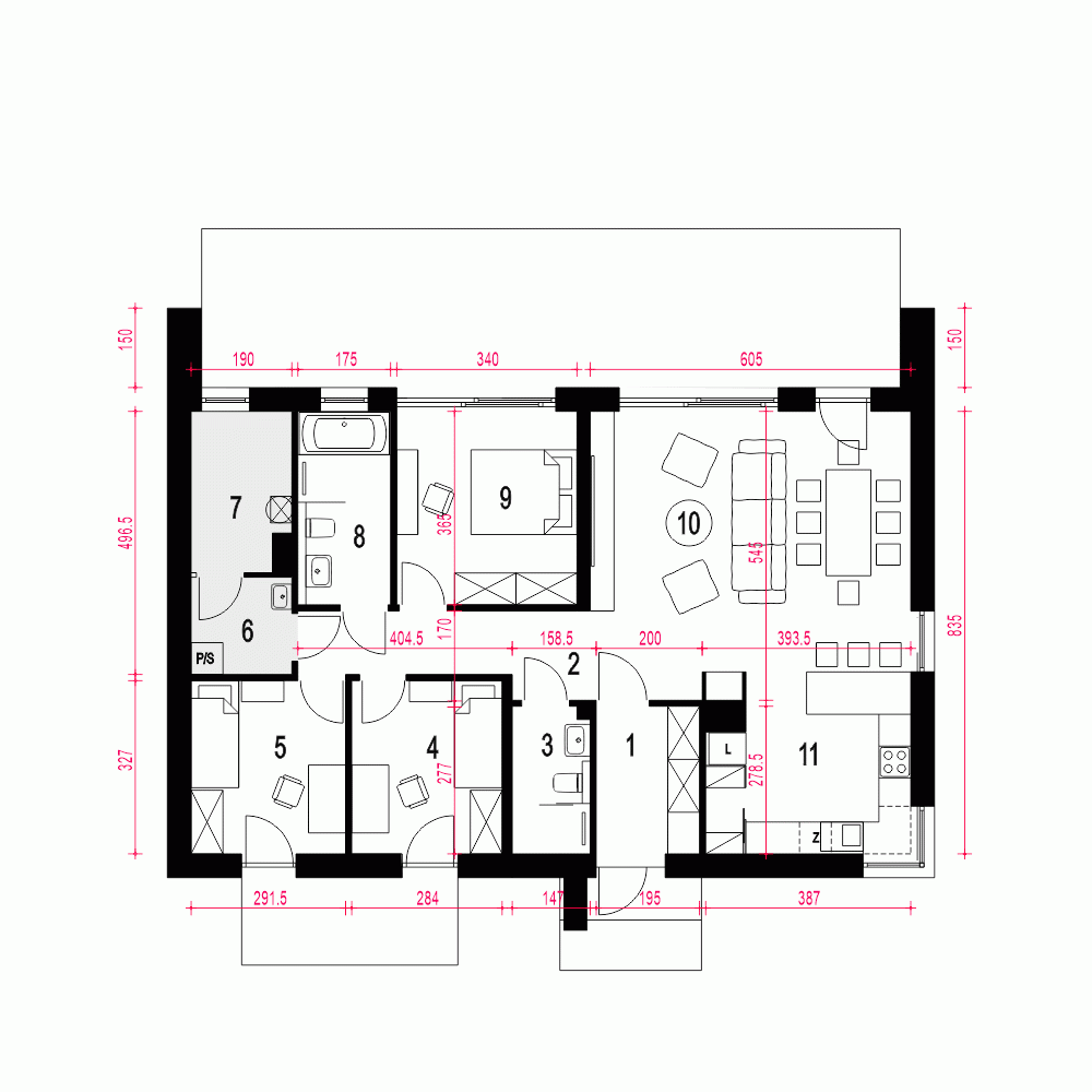 Rzut projektu Hyzop IV - Parter