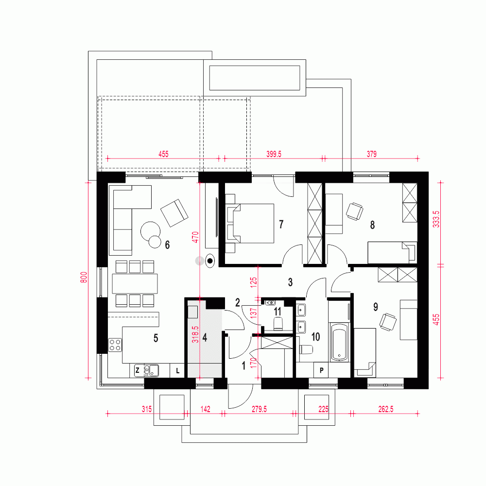 Rzut projektu Pieris - Parter