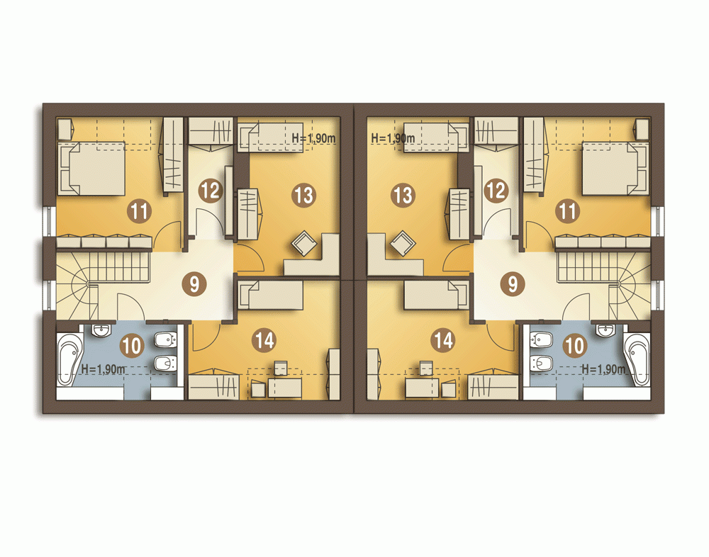 Rzut projektu Szczęśliwa bliźniak BL1 z garażem - Piętro