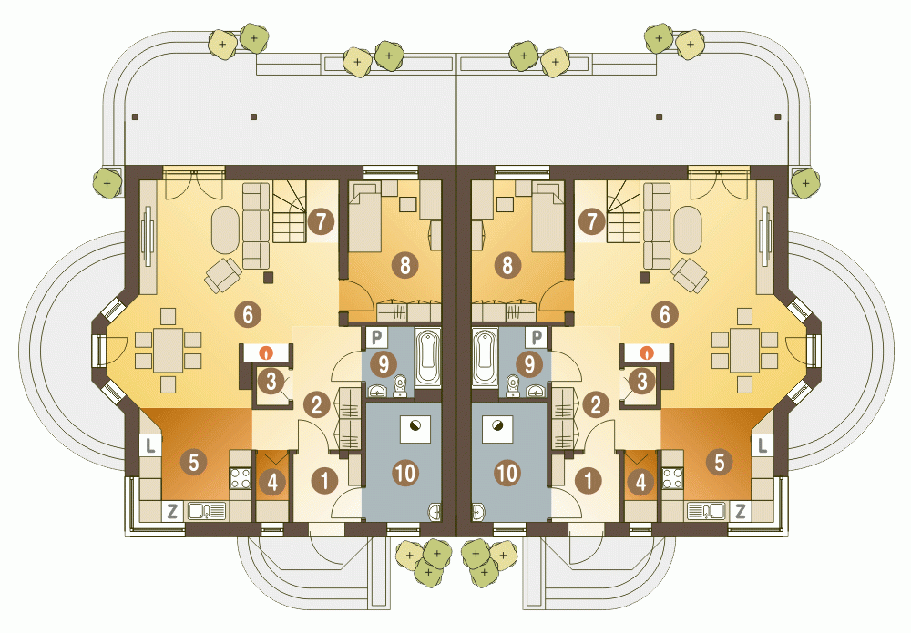 Rzut projektu Puszczyk bliźniak B-BL1 - Parter