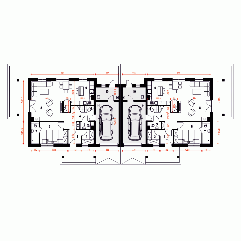 Rzut projektu Strzyżyk II A-BL z garażem - Parter