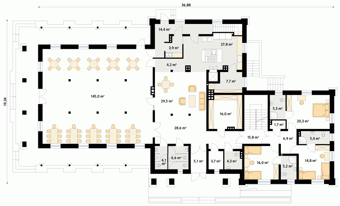 Rzut projektu Cykada 5 (CE) - parter