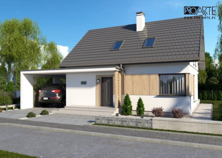 SEVILLA 3C szkielet drewniany z wiatą garażową - wizualizacja 2