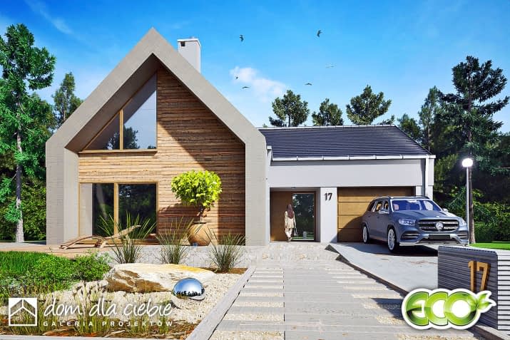 Srebrna z garażem - wizualizacja 2