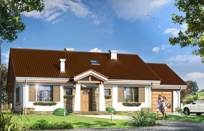 Projekt domu Niezapominajka z garażem – wizualizacja od frontu
