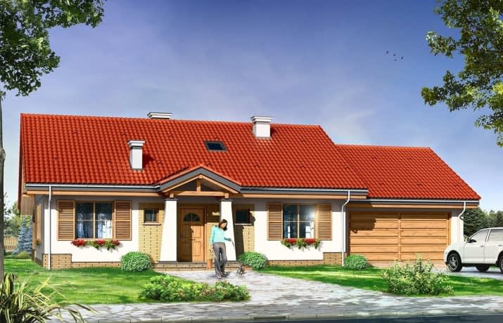 Projekt domu Niezapominajka z garażem 2 – wizualizacja od frontu