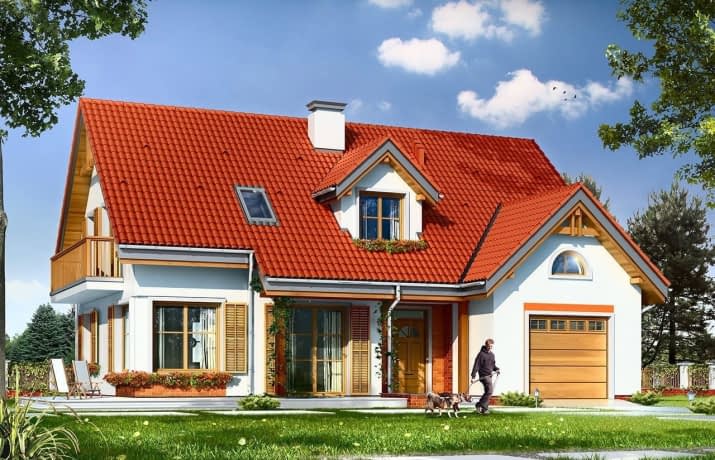 Projekt domu Pod Dębami – wizualizacja od frontu