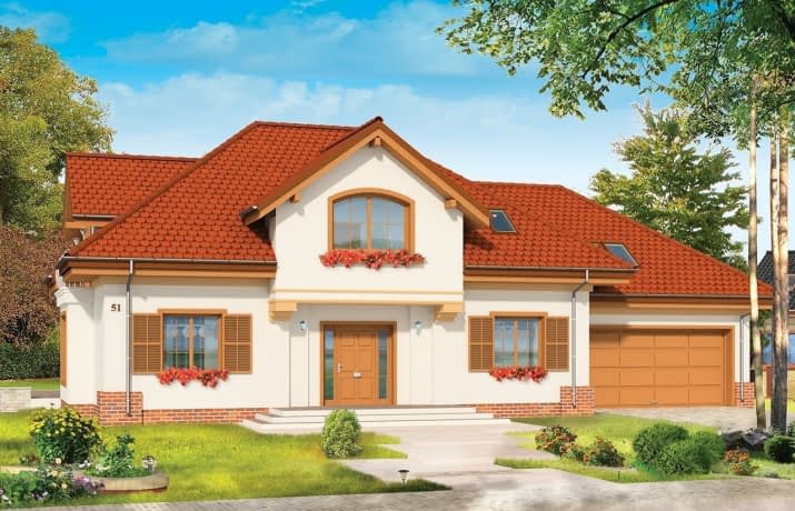 Projekt domu Pod dębem – wizualizacja od frontu