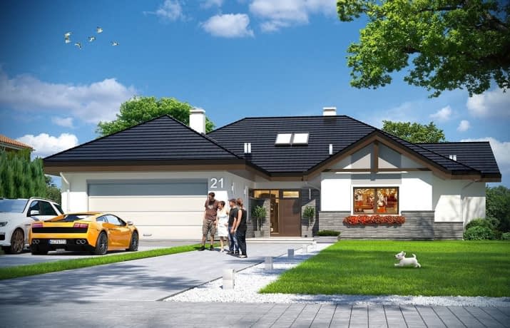 Projekt domu Rozłożysty 2 – wizualizacja od frontu