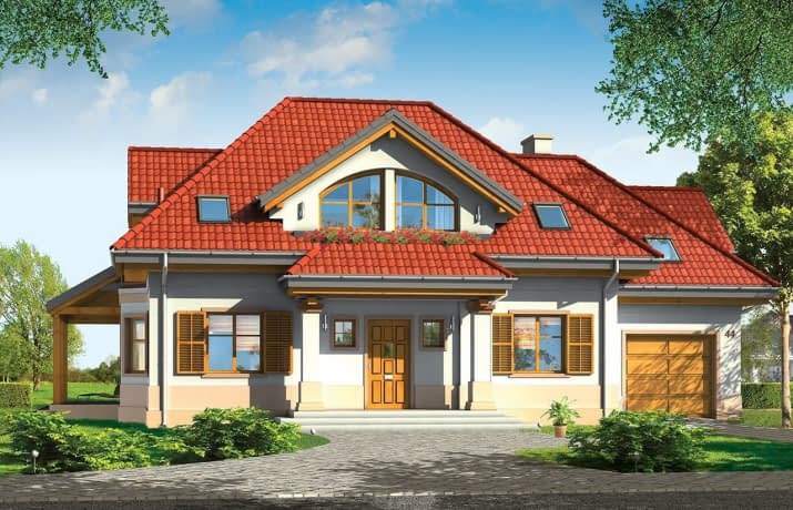 Projekt domu Rubin 2 – wizualizacja od frontu