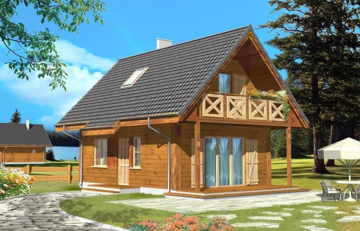 Projekt domu Sosenka Drewniana – wizualizacja od frontu