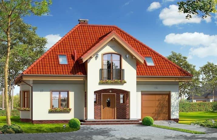 Projekt domu Stokrotka – wizualizacja od frontu