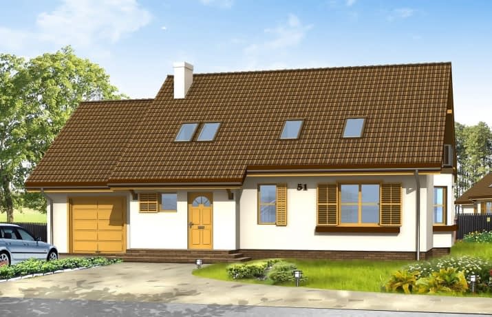 Projekt domu Zgrabny z przedsionkiem – wizualizacja od frontu